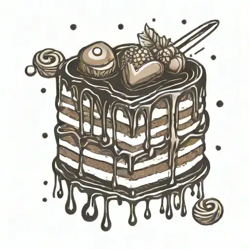 minimalist heart shaped cake chocolate dripping tattoo design idea