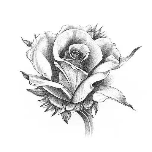 bouquet of flowers with 1 tulip, 1 rose, 1 sunflower, 1 lily and 1 olive branch tattoo design idea