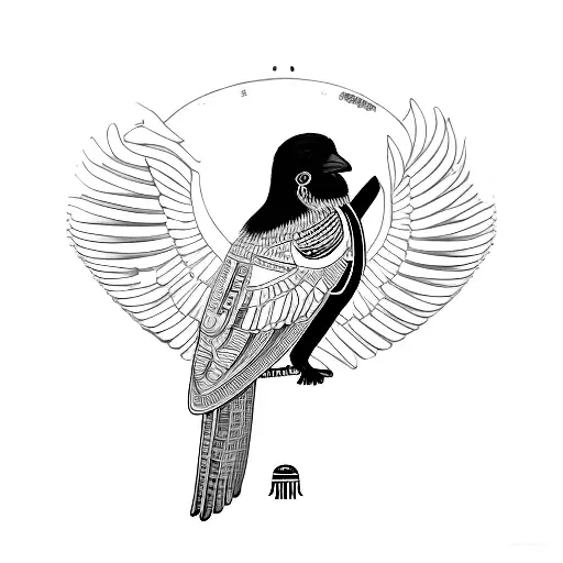 a smooth-billed ani in a hieroglyphic position tattoo design idea