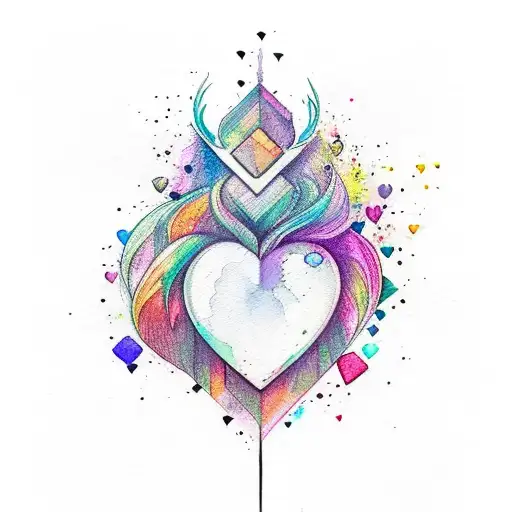 watercolor design with Bright colors can have black added as well wuth a heart gem tattoo design idea