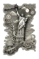 New York leg sleeve tattoo with Statue of Liberty on one side of the calf and montauk light house on the other side  tattoo design idea