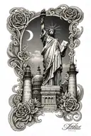 New York leg sleeve tattoo with Statue of Liberty on one side of the calf and montauk light house on the other side  tattoo design idea