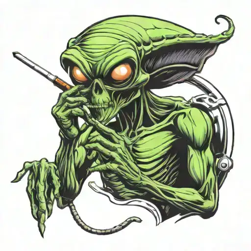 alien smoking a joint tattoo design idea