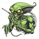 alien smoking a joint tattoo design idea