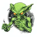 alien smoking a joint tattoo design idea