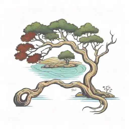 a winding river with a rowan tree beside it tattoo design idea