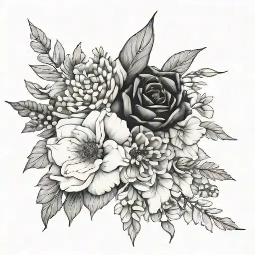 birth flower bouquet july november december october  tattoo design idea