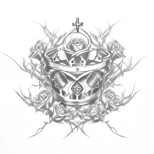 crown made with thorns and roses tattoo design idea