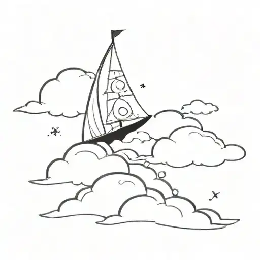 sailing boat in the clouds tattoo design idea