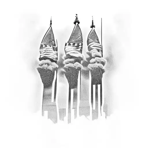 Tribute to 9/11 with the Twin Towers and a soldier saluting in front of them tattoo design idea
