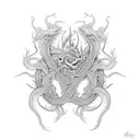 Intricate Celtic knotwork intertwined with a fierce dragon in a dotwork style tattoo design idea