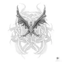 Intricate Celtic knotwork intertwined with a fierce dragon in a dotwork style tattoo design idea