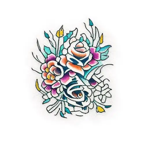 A beautiful floral arrangement inspired by Persian rugs tattoo design idea