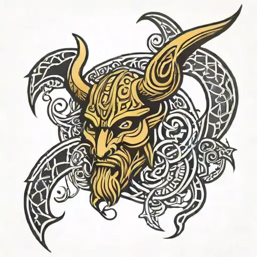 Create a tribal tattoo with Viking and Celtic influences, using bold, clean lines without shading or realism. The design tattoo design idea