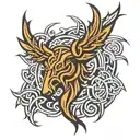 Create a tribal tattoo with Viking and Celtic influences, using bold, clean lines without shading or realism. The design tattoo design idea