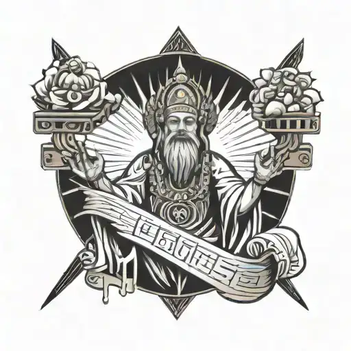 A tattoo of a deity blessing a business venture with a shower of money, blending spirituality and entrepreneurship tattoo design idea