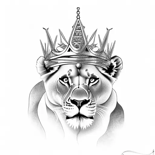 lioness with cub wearing a crown tattoo design idea