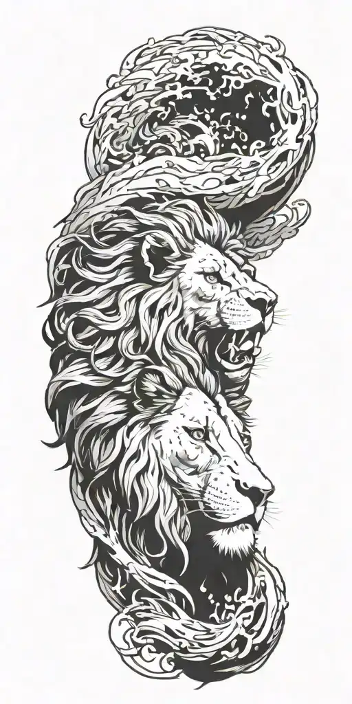 A lion roaring majestically in a foreign landscape, symbolizing your love for travel and passion for adventure. tattoo design idea