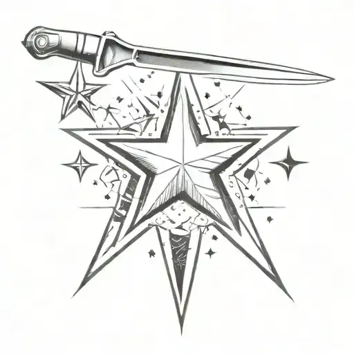 star formed by various types of chef knives tattoo design idea