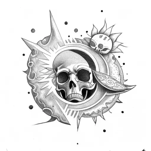 Sun and moon and skull and saturn tattoo design idea