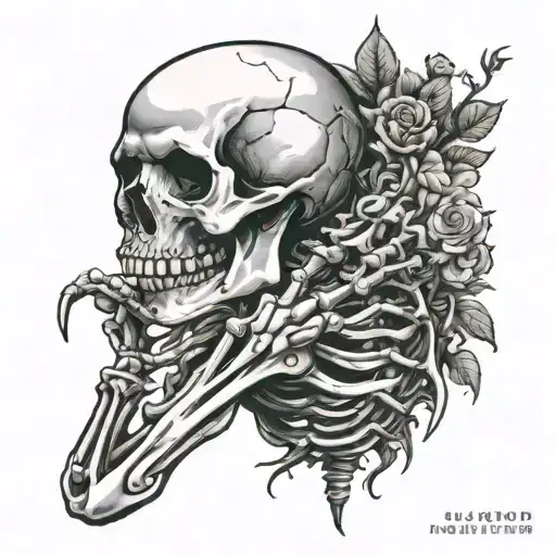 skeleton arm on spine hand around neck   tattoo design idea