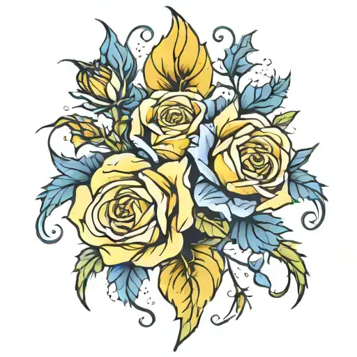 yellow rose blue thistle intertwined tattoo design idea