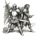 A knight in shining armor standing guard as a guardian angel watches over, symbolizing protection and strength tattoo design idea