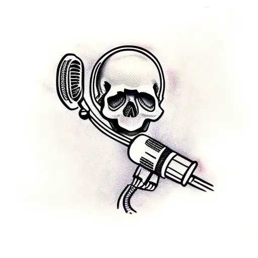 skull hand with a microphone anda roses tattoo design idea