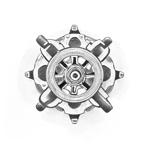 A pipe wrench with gears and cogs inside tattoo design idea