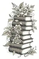 stack of books with flowers and vines  tattoo design idea
