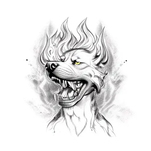 hell hound with fire tattoo design idea