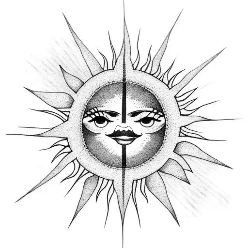 A dotwork tattoo of a sun rising over a calm sea tattoo design idea