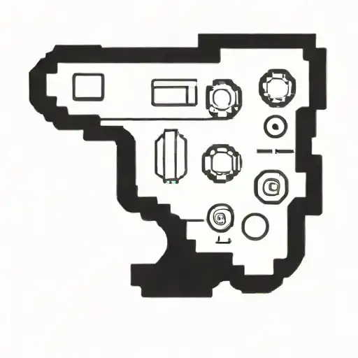 A pixelated video game controller intertwined with a camera lens, surrounded by cartoon characters tattoo design idea