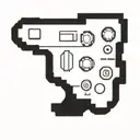 A pixelated video game controller intertwined with a camera lens, surrounded by cartoon characters tattoo design idea