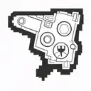 A pixelated video game controller intertwined with a camera lens, surrounded by cartoon characters tattoo design idea