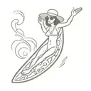 a slice of pizza on a surfboard on a mozzarella wave. A slice of pizza is wearing a bikini and sunglasses tattoo design idea