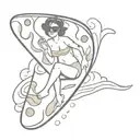 a slice of pizza on a surfboard on a mozzarella wave. A slice of pizza is wearing a bikini and sunglasses tattoo design idea