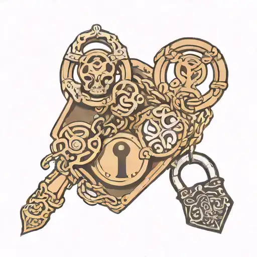 submissive female bdsm symbols with lock and key  tattoo design idea
