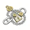 owned submissive bdsm triskelion key and lock little bits of chain tattoo design idea