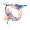 Color tattoo, fantasy, whale entering the sea, waves, beautiful clouds, stars  tattoo design idea