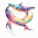 Color tattoo, fantasy, whale entering the sea, waves, beautiful clouds, stars  tattoo design idea