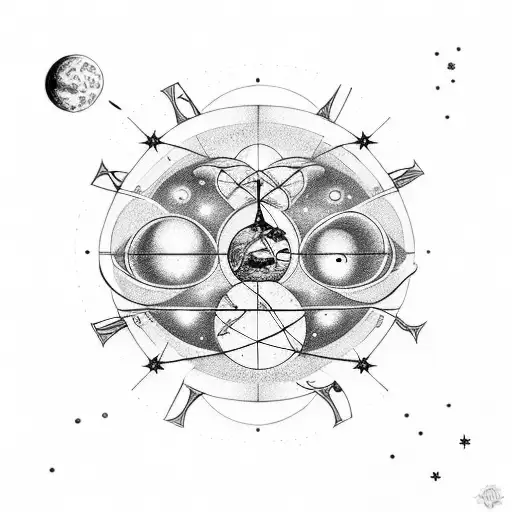 A cosmic hourglass with planets and constellations flowing through the sand tattoo design idea