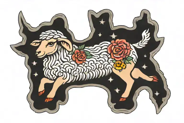 American traditional lamb tattoo design idea