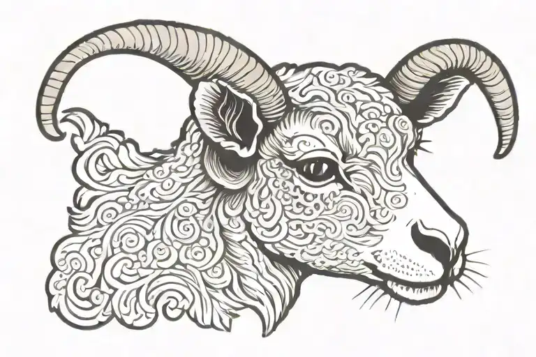 American traditional lamb face close up tattoo design idea