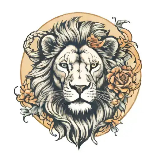 lion and lamb combined face tattoo design idea