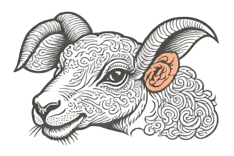 American traditional lamb face close up direct on tattoo design idea