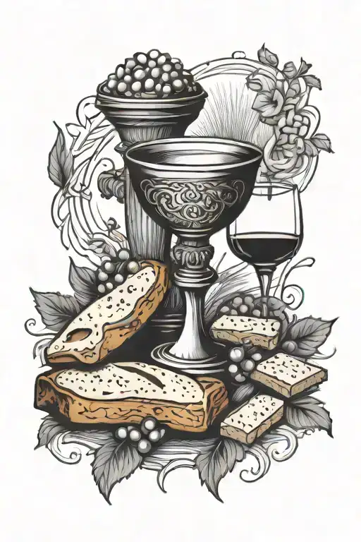 communion with bread and wine tattoo design idea