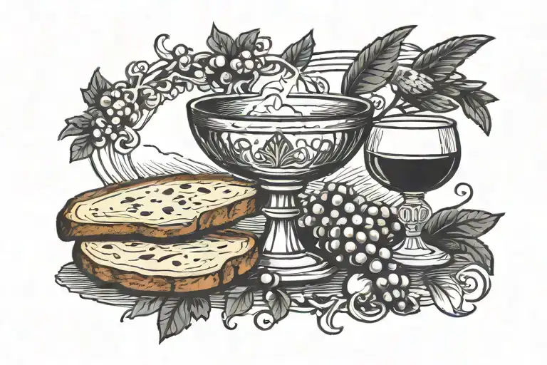 communion with bread and wine tattoo design idea