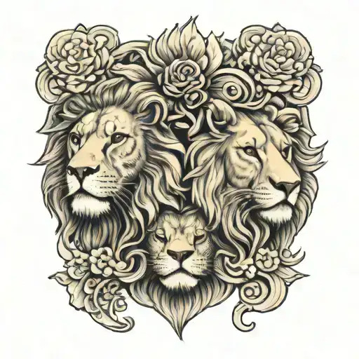 lion and lamb combined face tattoo design idea