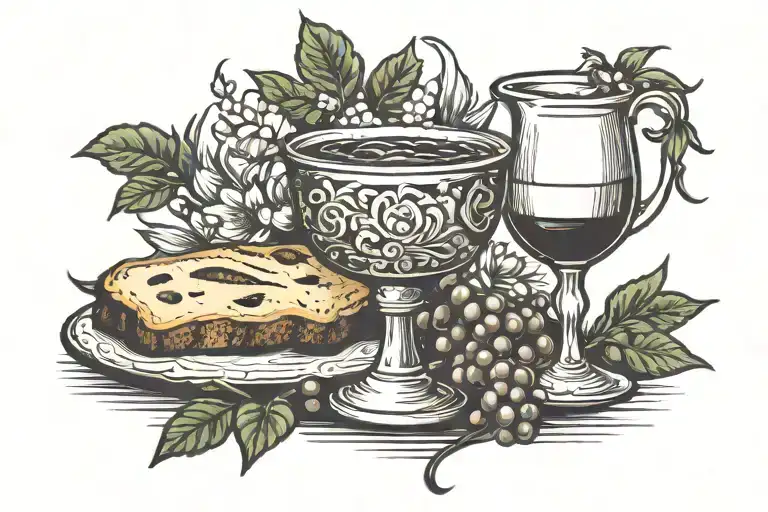 communion with bread and wine tattoo design idea